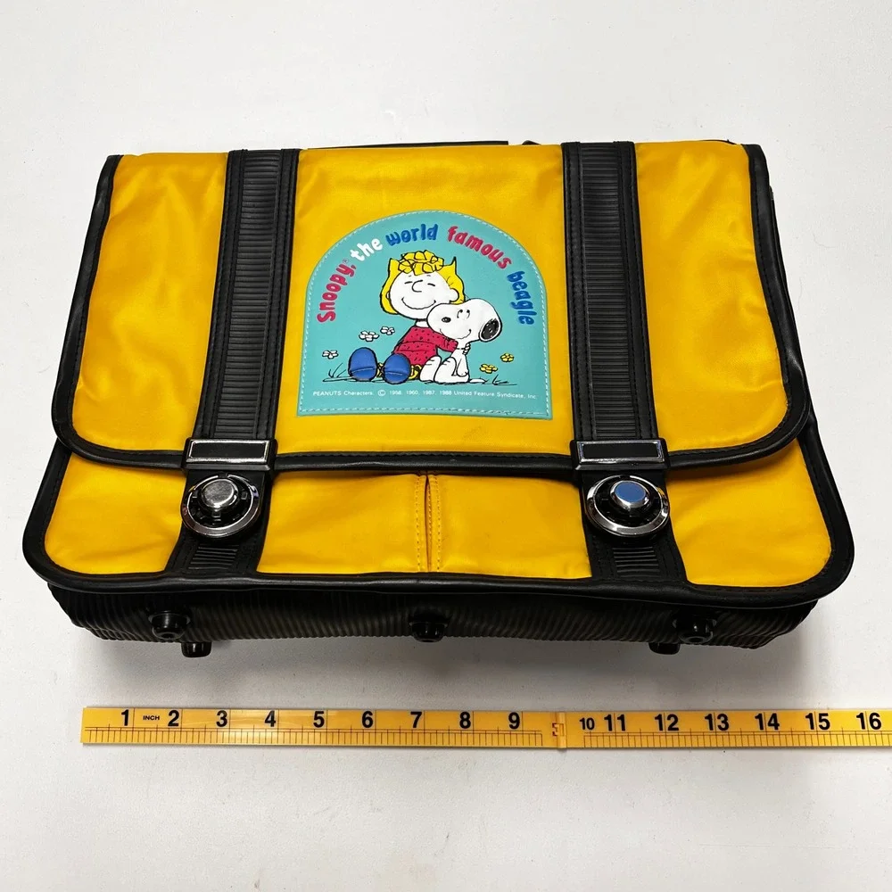 1988 Vintage Snoopy Sally Peanuts Backpack‎ Briefcase Yellow Nylon Kids Japan